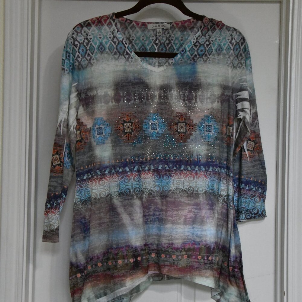 Jess & Jane Multi Color Tunic with Rhinestones